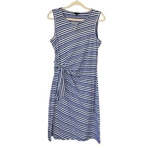 Talbots NWT cotton‎ knit blue and white striped midi sleeveless dress. Size M